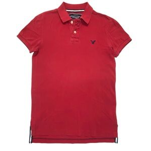 American Eagle 2009 Vintage Fit Red Polo Shirt Navy Blue Bird Logo Sz‎ S